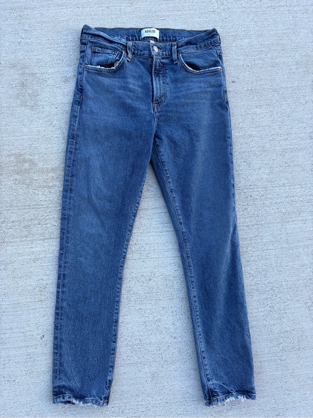 Agolde Tony Slim Straight Jeans Distressed Raw Hem Vintage Wash Denim 27
